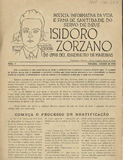 Notícia informativa da vida e fama de santidade do servo de Deus Isidoro Zorzano do Opus Dei, engenheiro de maquinas. Núm. 1. [Folleto]