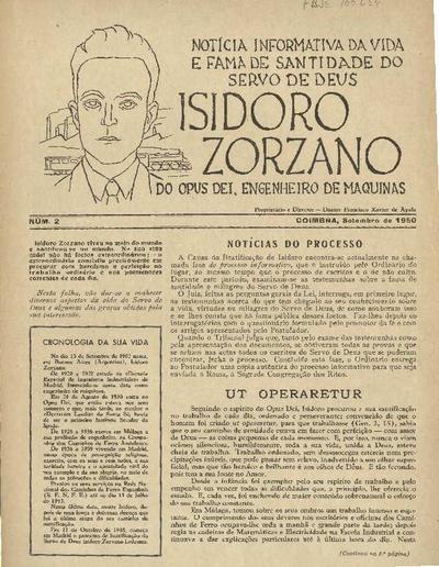 Notícia informativa da vida e fama de santidade do servo de Deus Isidoro Zorzano do Opus Dei, engenheiro de maquinas. Núm. 2. [Brochure]