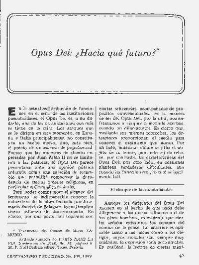 Opus Dei: ¿Hacia qué futuro? [Artículo de revista]