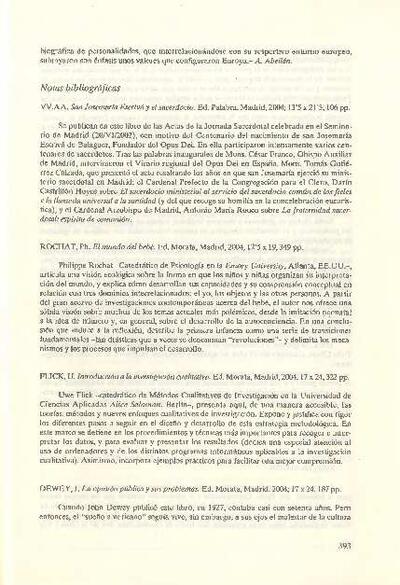 [Recensi&oacute;n sobre: San Josemar&iacute;a Escriv&aacute; y el sacerdocio: actas de la Jornada Sacerdotal celebrada en el Seminario Conciliar de Madrid (20-VI-2002)]. [Art&iacute;culo de revista]