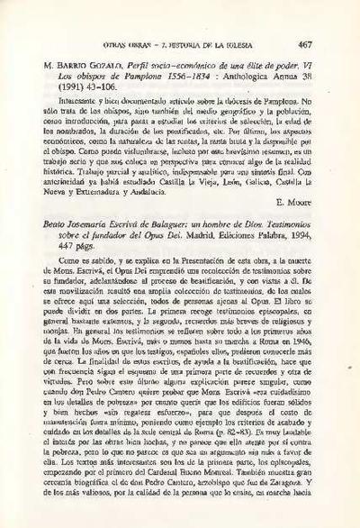 [Recensión sobre: Beato Josemaría Escrivá de Balaguer: un hombre de Dios: testimonios sobre el fundador del Opus Dei]. [Journal Article]