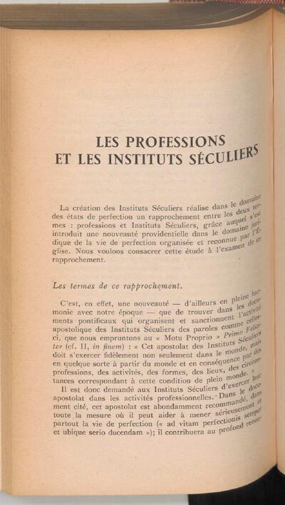 Les professions et les Instituts S&eacute;culiers. [Art&iacute;culo de revista]