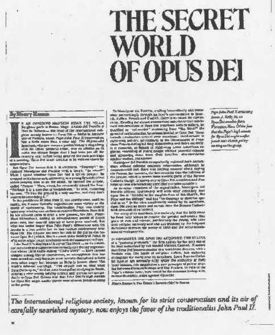 The Secret World of Opus Dei [Entrevista realizada por Henry Kamm]. [Newspaper Article]