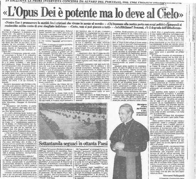 L’Opus Dei è potente ma lo deve al Cielo [Entrevista realizada por Giovanni Belingardi]. [Artículo de periódico]