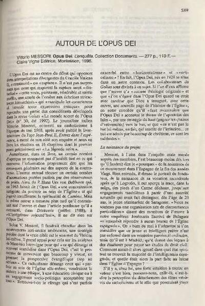 [Recensión sobre: Opus Dei: l’enquête]. [Journal Article]
