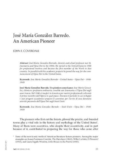 José María González Barredo. An American Pioneer. [Journal Article]