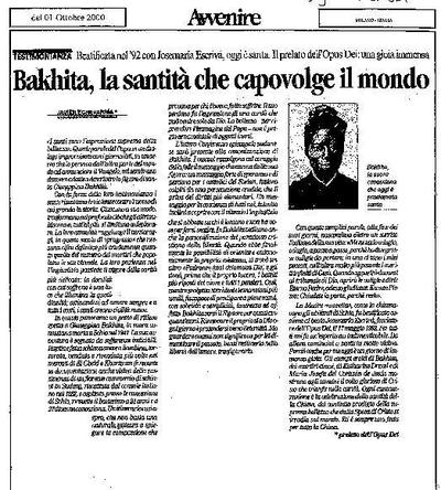 Bakhita, la santità che capovolge il mondo. [Newspaper Article]