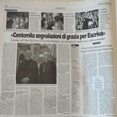 «Centomila segnalazioni di grazia per Escrivà» [Entrevista realizada por Luigi Accattoli]. [Newspaper Article]