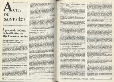 &Agrave; propos de la Cause de b&eacute;atification de Mgr. Jos&eacute;maria Escriv&aacute;. [Art&iacute;culo de revista]