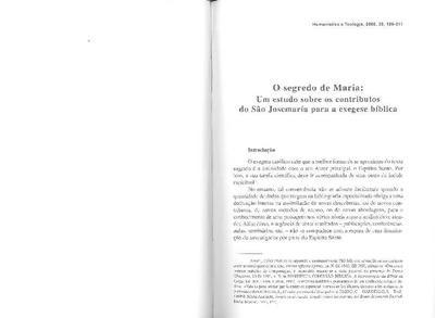 O segredo de Maria: Um estudo sobre os contributos do São Josemaría para a exegese bíblica. [Journal Article]