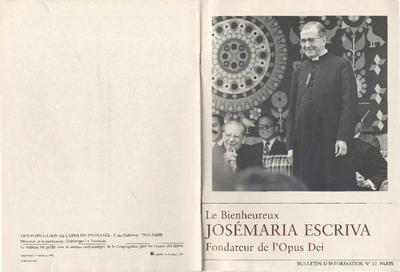 Bulletin d'information: Le Bienheureux Josémaria Escrivá, Fondateur de l'Opus Dei. Nº 12. [Folleto]