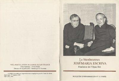 Bulletin d'information: Le Bienheureux Josémaria Escrivá, Fondateur de l'Opus Dei. Nº 13. [Folleto]
