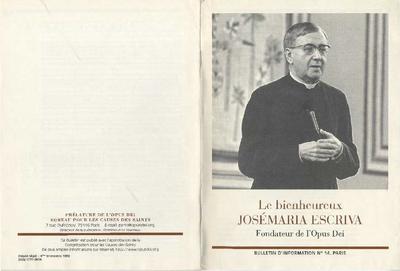 Bulletin d'information: Le Bienheureux Josémaria Escrivá, Fondateur de l'Opus Dei. Nº 14. [Brochure]