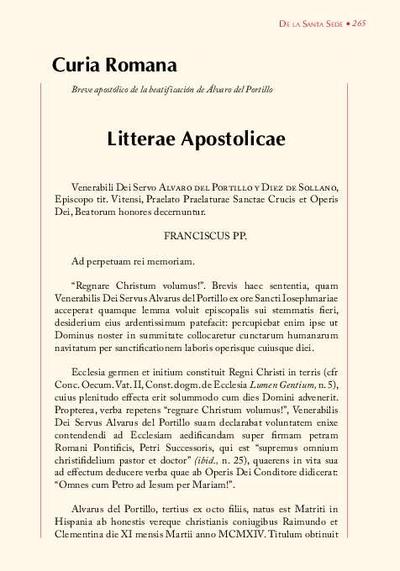 Litterae Apostolicae Venerabili Dei Servo Álvaro del Portillo y Diez de Sollano. [Artículo de revista]