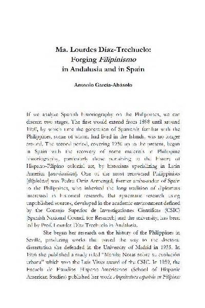 Mª Lourdes Díaz-Trechuelo: Forging <i>Filipinismo</i> in Andalusia and in Spain. [Book Section]