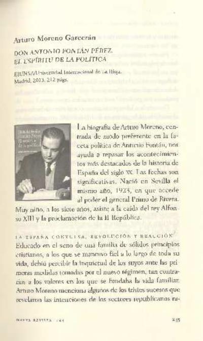 [Recensión sobre: Don Antonio Fontán Pérez. El espíritu de la política]. [Artículo de revista]