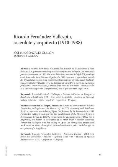Ricardo Fernández Vallespín, sacerdote y arquitecto (1910-1988). [Artículo de revista]