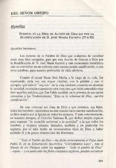 Homilía en la misa de Acción de Gracias por la beatificación de D. José María Escrivá  (27-6-92). [Journal Article]