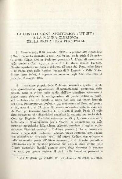 La costituzione apostolica «Ut sit» e la figura giuridica della Prelatura personale. [Journal Article]
