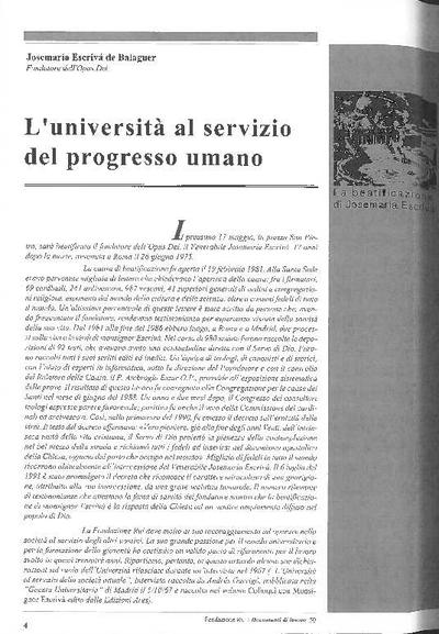 L’Università al servizio del progresso umano [Entrevista realizada por Andrés Garrigó]. [Journal Article]