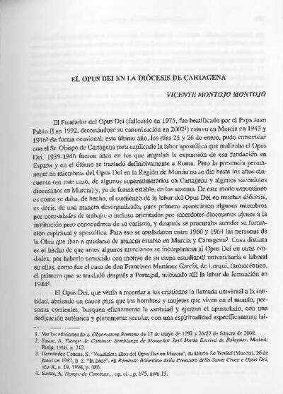 El Opus Dei en la Diócesis de Cartagena. [Artículo de revista]