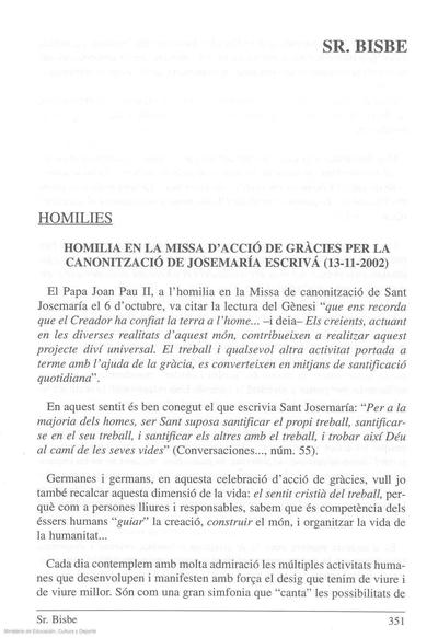 Homilia en la Missa d’acció de gràcies per la canonització de Josemaría Escrivá (13-11-2002). [Journal Article]