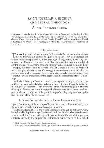 Saint Josemaría Escrivá and Moral Theology. [Journal Article]