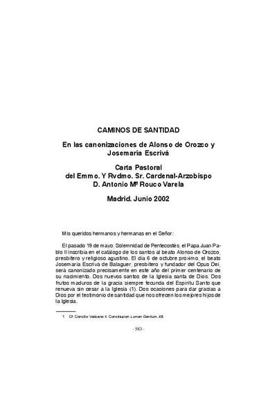 Caminos de santidad: en las canonizaciones de Alonso de Orozco y Josemaría Escrivá. [Artículo de revista]