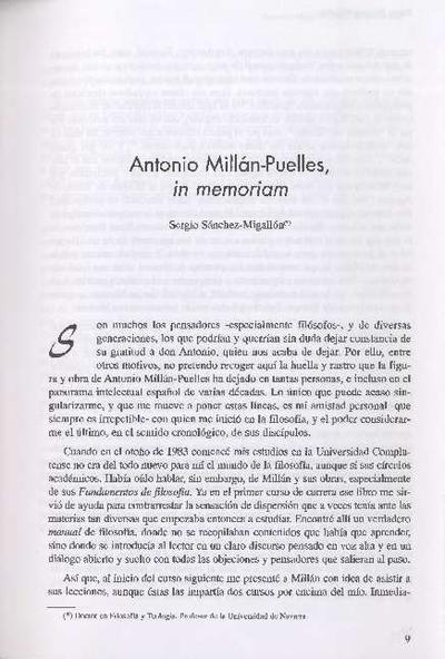 Antonio Millán Puelles, in memoriam. [Artículo de revista]