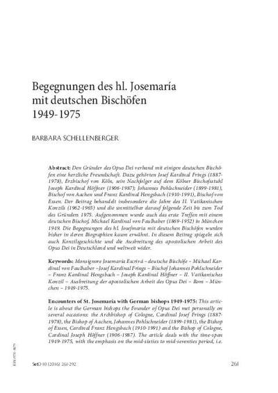 Begegnungen des hl. Josemaría mit deutschen Bischöfen 1949–1975. [Artículo de revista]