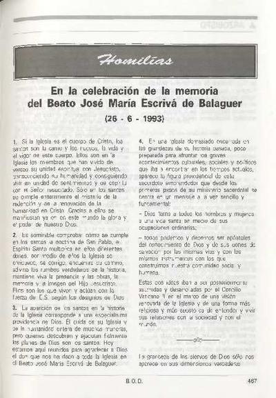 En la celebración de la memoria del Beato José María Escrivá de Balaguer (26-6-1993). [Artículo de revista]