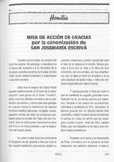 Misa de acción de gracias por la canonización de san Josemaría Escrivá. [Artículo de revista]