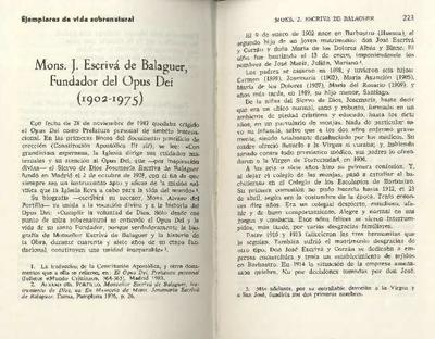 Mons. J. Escrivá de Balaguer, Fundador del Opus Dei (1902-1975). [Journal Article]