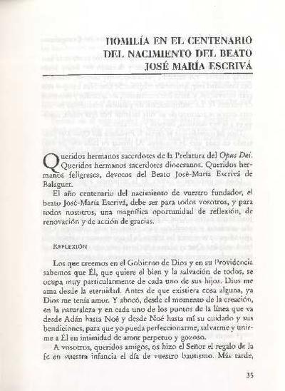 Homilía en el Centenario del nacimiento del Beato José María Escrivá. [Artículo de revista]