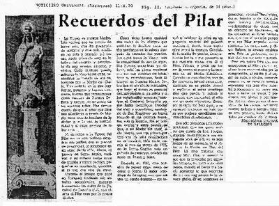 Recuerdos del Pilar [Entrevista realizada por Carlos Bernal]. [Newspaper Article]