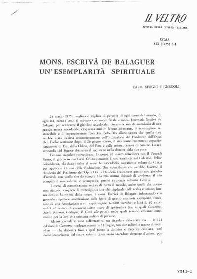 Mons. Escrivá de Balaguer, un’esemplarità spirituale. [Journal Article]