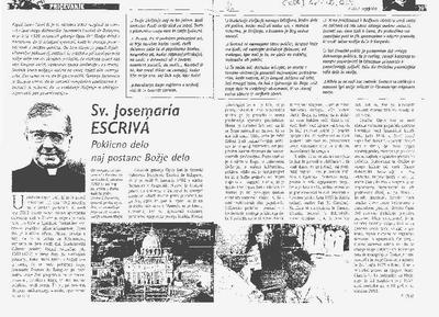 Sv. Josemaría Escrivá. Poklicno delo naj postane Bozje delo. [Journal Article]