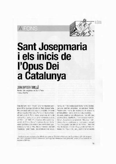 Sant Josepmaria i els inicis de l’Opus Dei a Catalunya. [Artículo de revista]