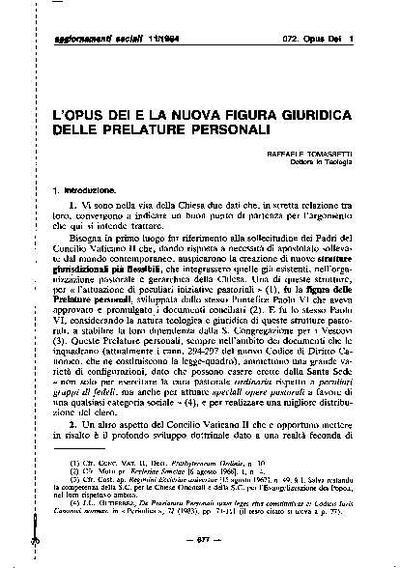 L’Opus Dei e la nuova figura giuridica delle prelature personali. [Journal Article]