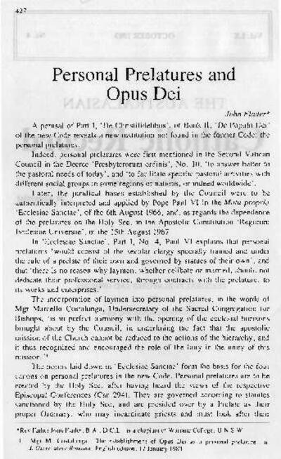 Personal Prelatures and Opus Dei. [Artículo de revista]