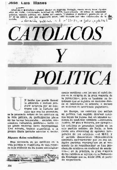 Católicos y política. [Artículo de revista]
