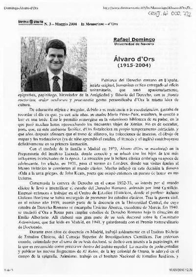 Alvaro d’Ors (1915-2004) in memoriam. [Artículo de revista]