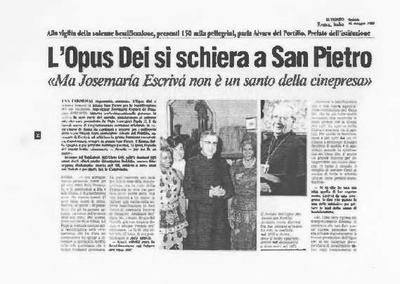 L’Opus Dei si schiera a San Pietro. «Ma Josemaría Escrivá non è un santo della cinepresa» [Entrevista realizada por la Agencia ANSA]. [Newspaper Article]