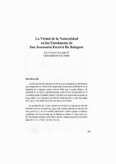 La virtud de la naturalidad en las enseñanzas de San Josemaría Escrivá de Balaguer. [Book Section]