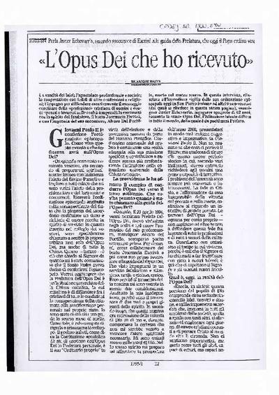 «L'Opus Dei che ho ricevuto» [Entrevista realizada por Salvatore Mazza]. [Newspaper Article]