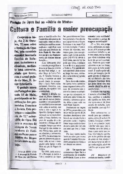 Cultura e Família a maior preocupação. [Newspaper Article]