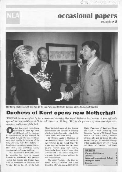 Duchess of Kent opens new Netherhall. [Artículo de revista]