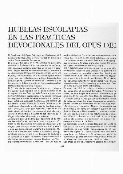 Huellas escolapias en las prácticas devocionales del Opus Dei. [Artículo de revista]