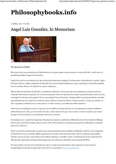 Ángel Luis González. In Memoriam. [Artículo de revista electrónica]