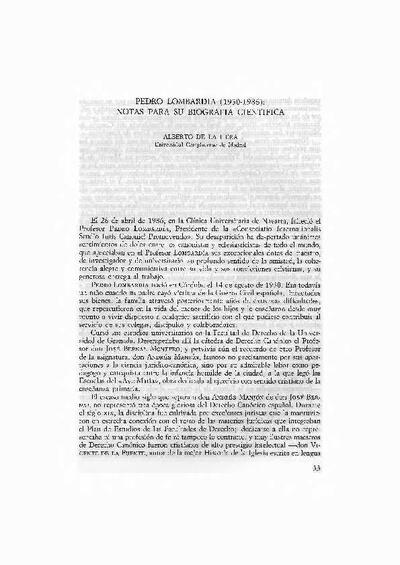 Pedro Lombardia (1930-1986): notas para su biograf&iacute;a cient&iacute;fica. [Parte de un libro]